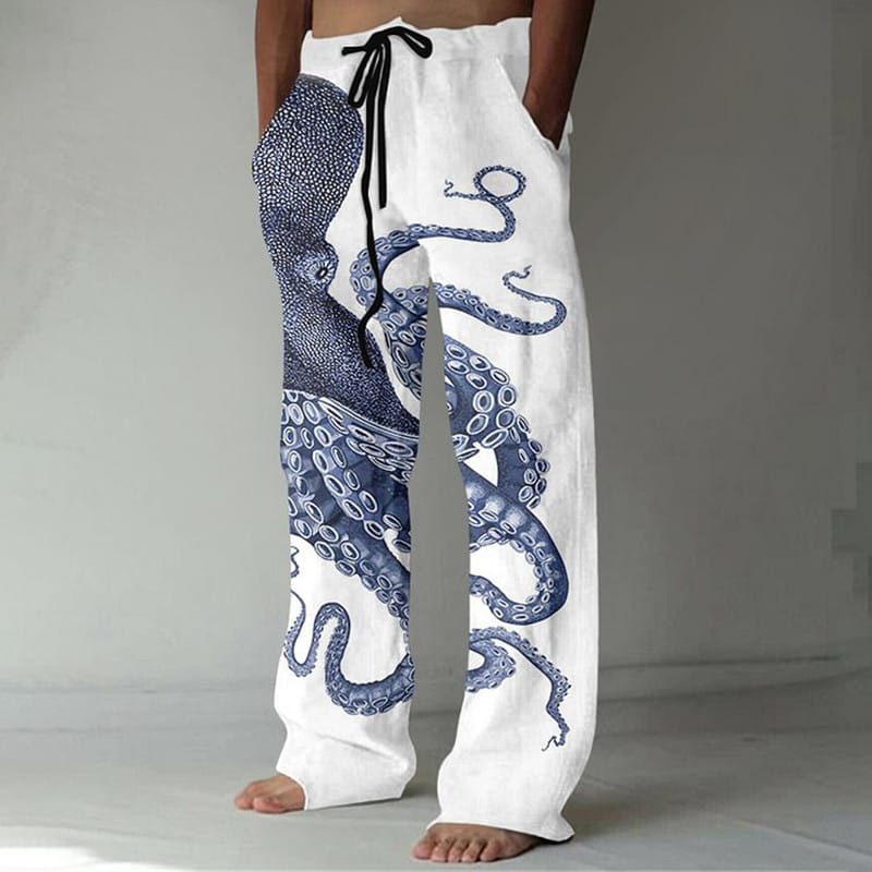 Stylish Loose Everyday Beach Pants Octopus Plants 3D Printed Comfortable Casual Plus Size Men's Casual Pants Summer