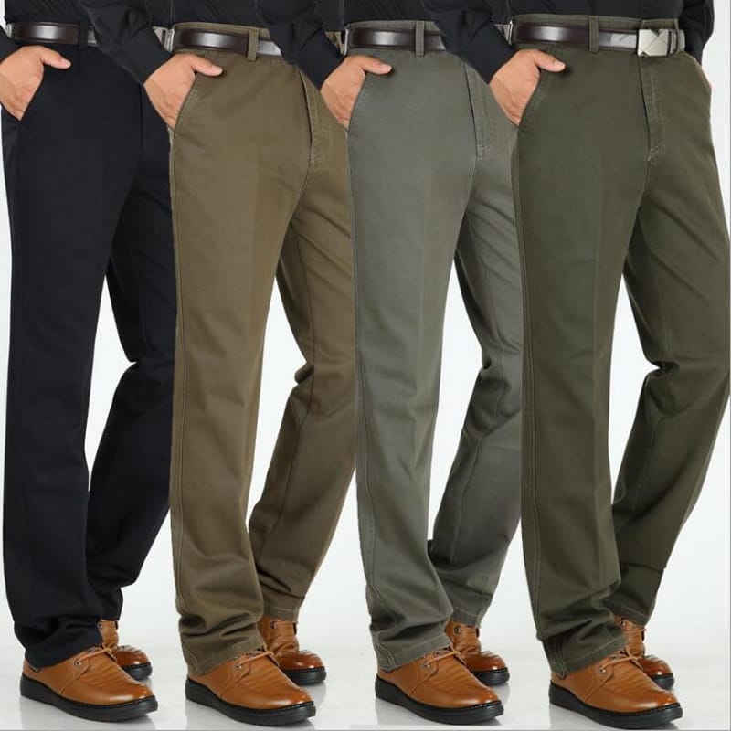 Men's Casual Pants High Waist Loose Straight Cotton Men Cotton Non-Iron Casual Trousers Multi-Color Size 29-42