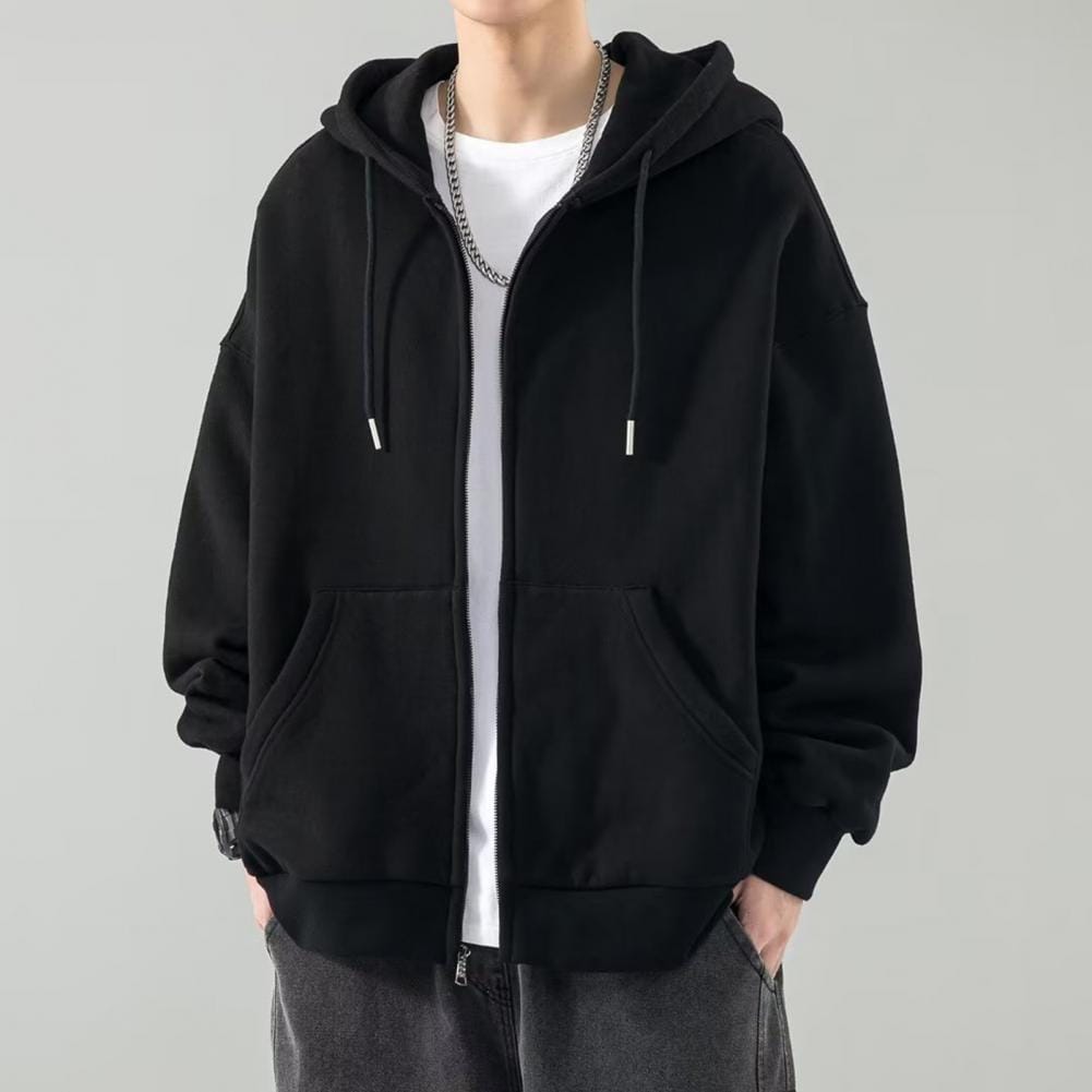 Men Hoodie Stylish Men's Cozy Hooded Coat Solid Color Zipper Outerwear for Autumn Winter Autumn Sweatshirt