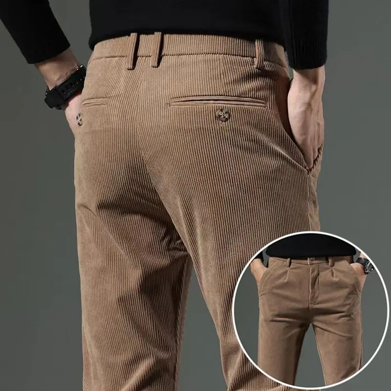Men's Thick Corduroy Casual Pants 2023 Winter New Style Business Fashion Stretch Regular Fit Trousers Male Brand Clothes A305