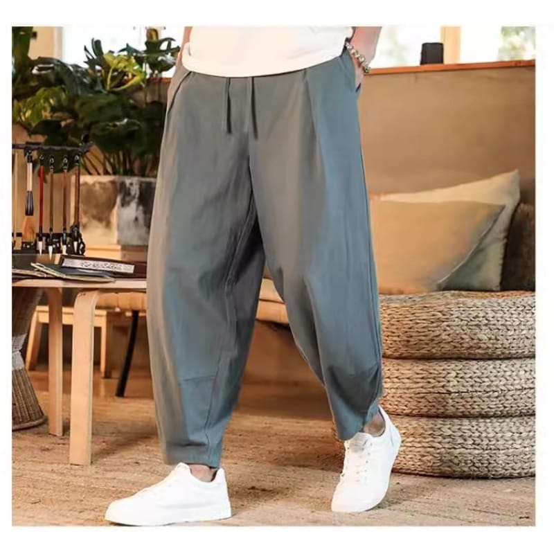 2024 Summer Men's Linen Pants Chinese Style Loose Large Size Japanese Shorts