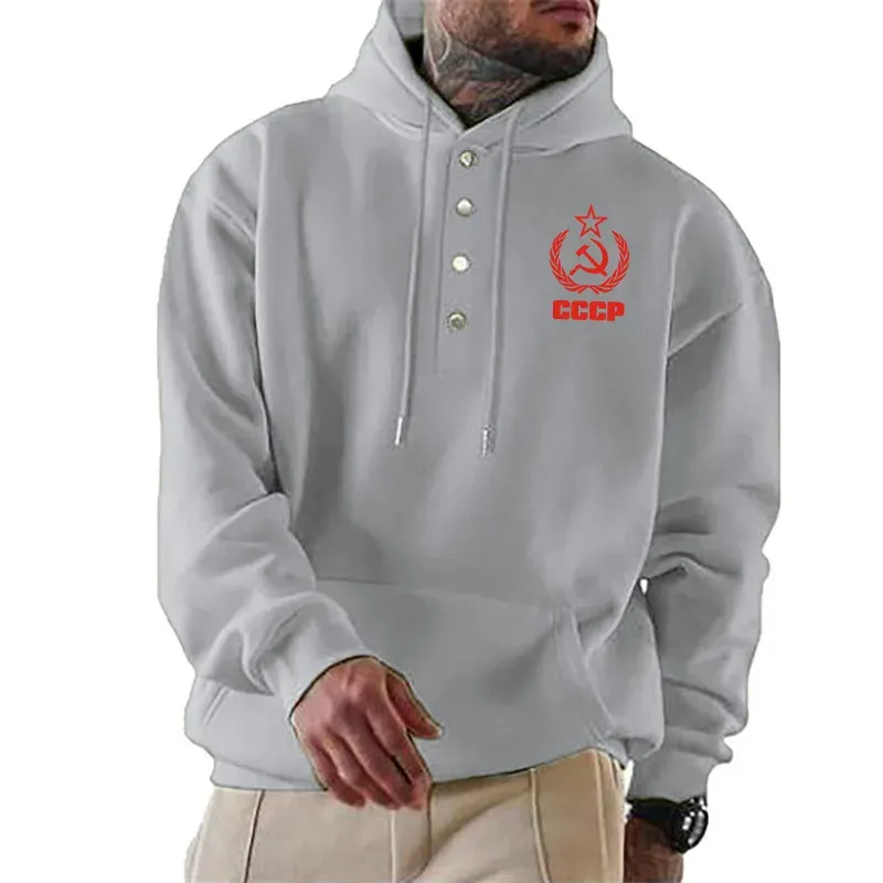 Spring autumn oversized hoodie fashion hip hop loose men's sweatshirt CCCP print breasted design popular men's hoodie pullover