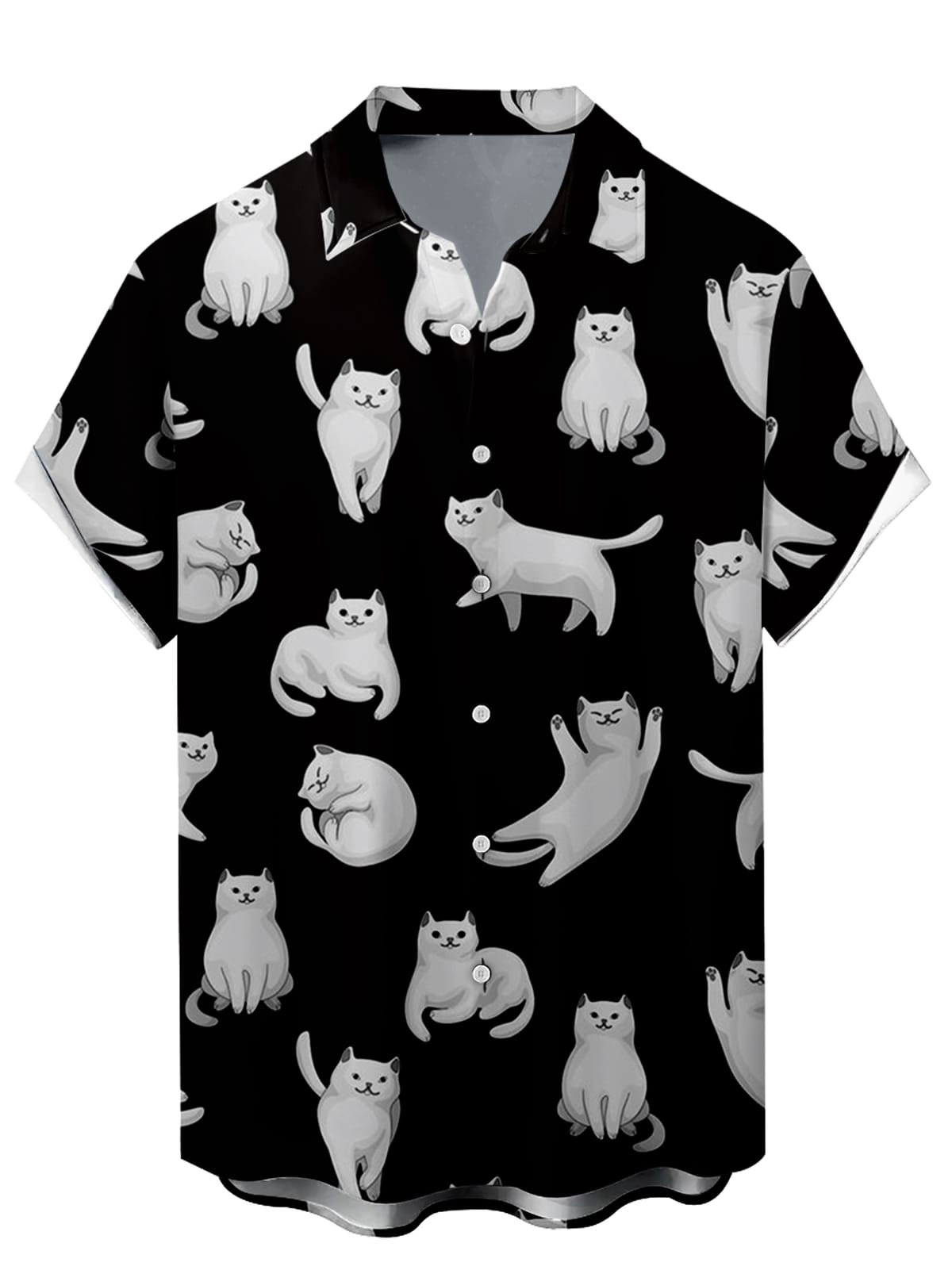 Hawaiian flower shirt men's summer thin loose large size short-sleeved 3D digital print cat pattern street personality shirt