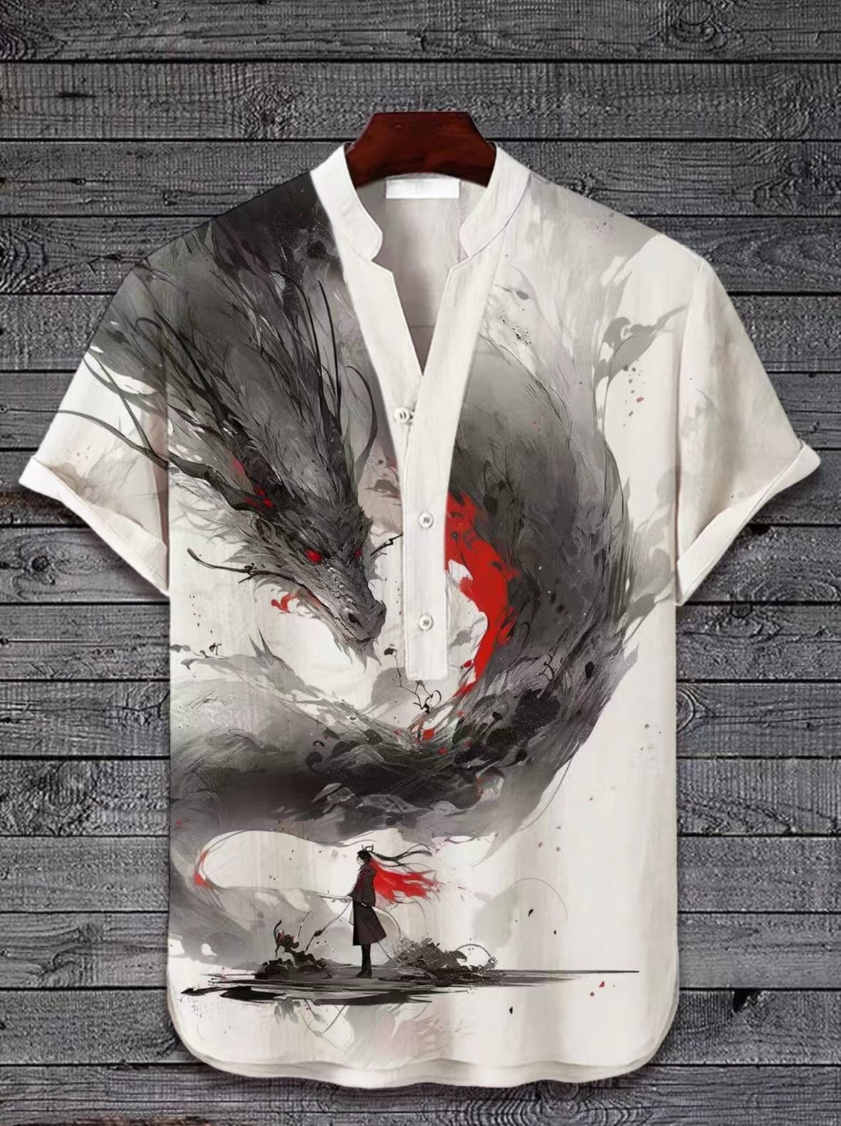 2024 Summer men's Hawaiian small V-neck Japanese art cat art printed shirt men's casual shirt fashionable and comfortable top