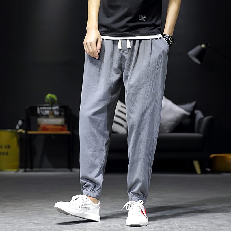 Summer New Men's Cotton Linen Casual Ninth Pants Male Breathable Solid Color Trousers Streetwear Pantalones Hombre Joggers M-5XL
