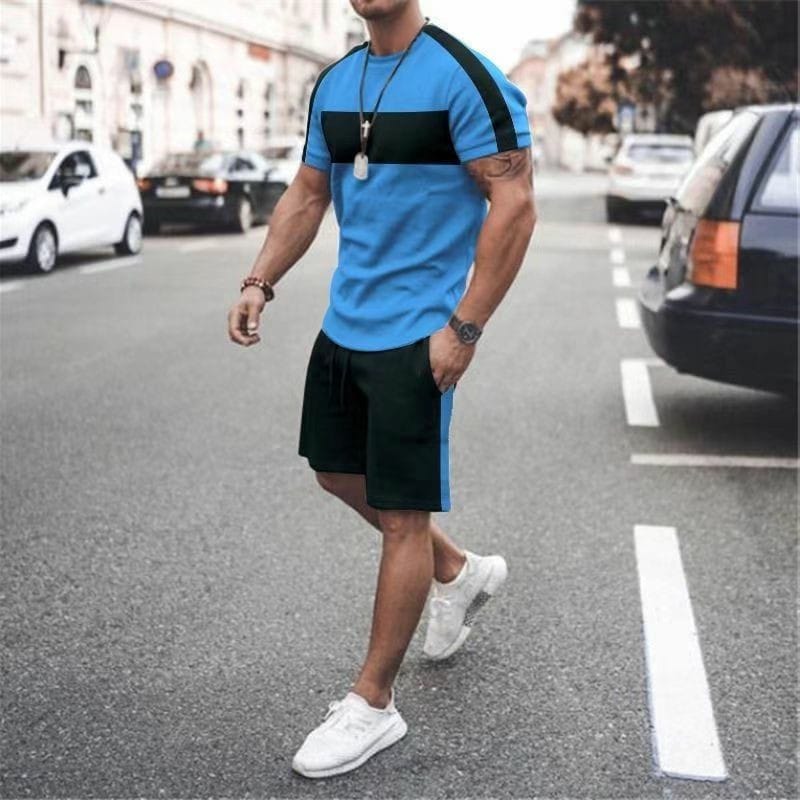 Summer Men's Short-sleeved Suit Men's Fashion Two-piece Set Street Casual Quick-drying Short-sleeved Shorts Set Men's Plus Size