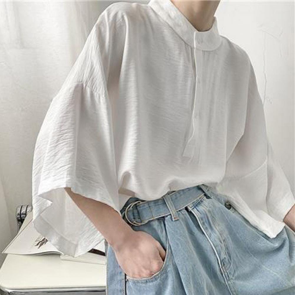 2024 Summer Oversize Shirt Men's Fashion Black White Simple Casual Shirt Men's Streetwear Korea Loose Short Sleeve Shirt