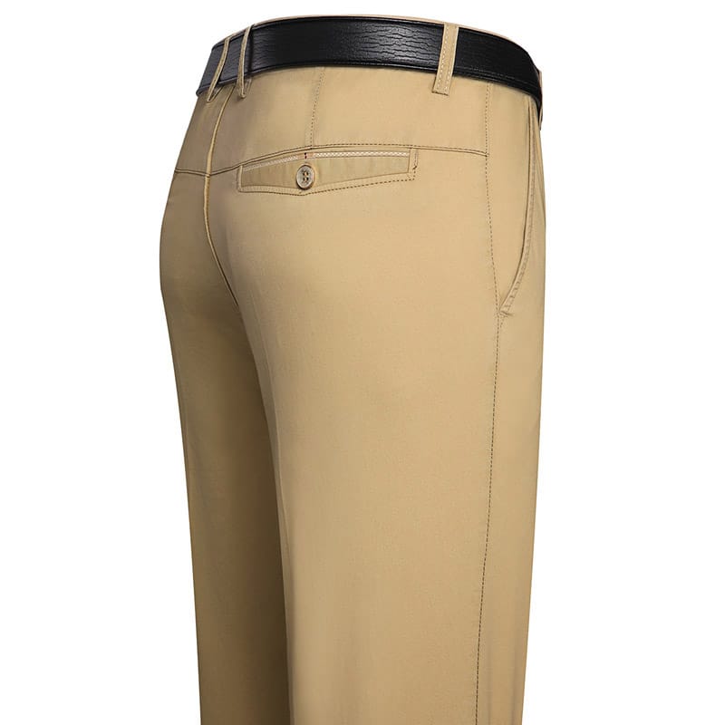 Khaki Casual Pants Men Straight Leg Men's Summer Pants Cotton 100% Black High Waisted Trouser Dress Business Vintage Lightweight