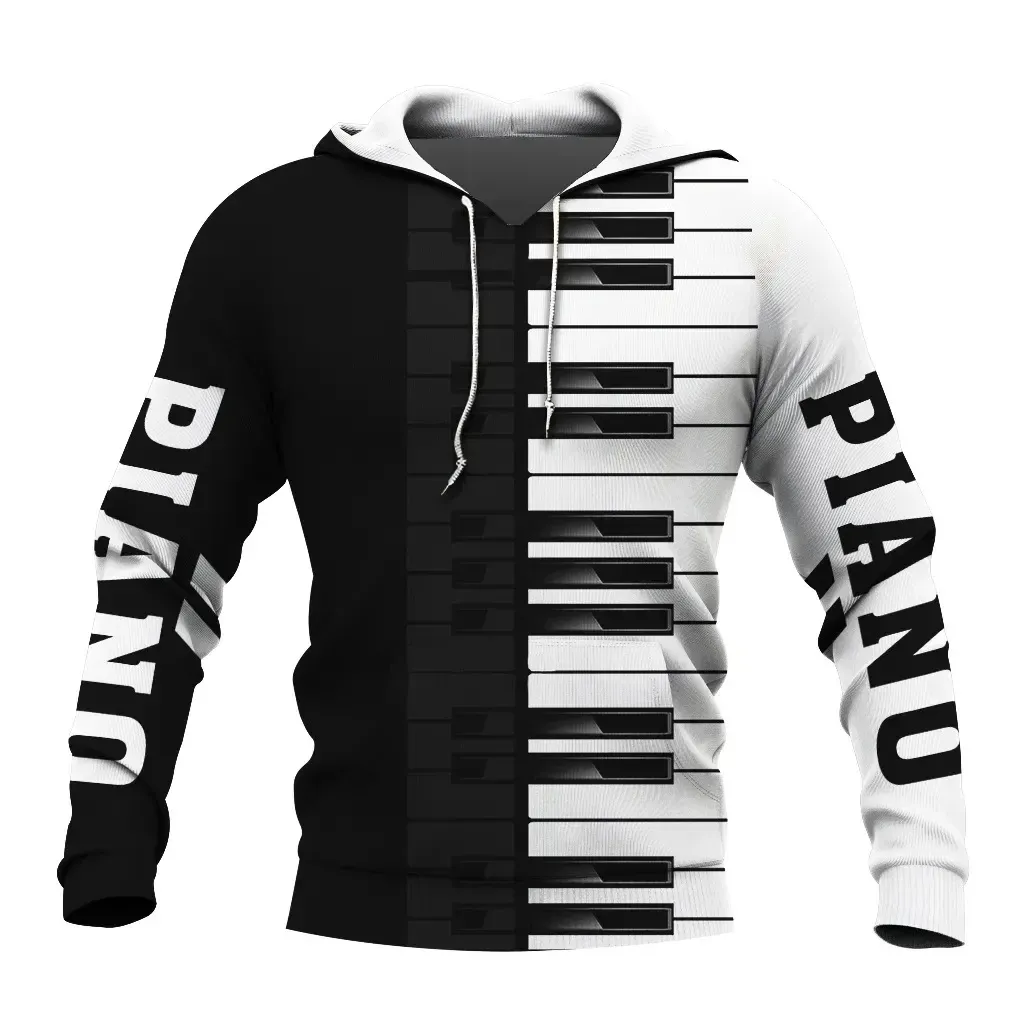 Piano Hoodie Musical Instrument Pullover Rock Funny Long Sleeve Sweatshirt Autumn and Winter Men's Clothing Oversized Jackets