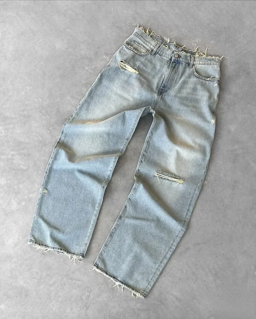 Washed Ripped Jeans Men's American Retro Old High Street Couple Packs Embroidery P Quality is Higher Than Peers All Seasons