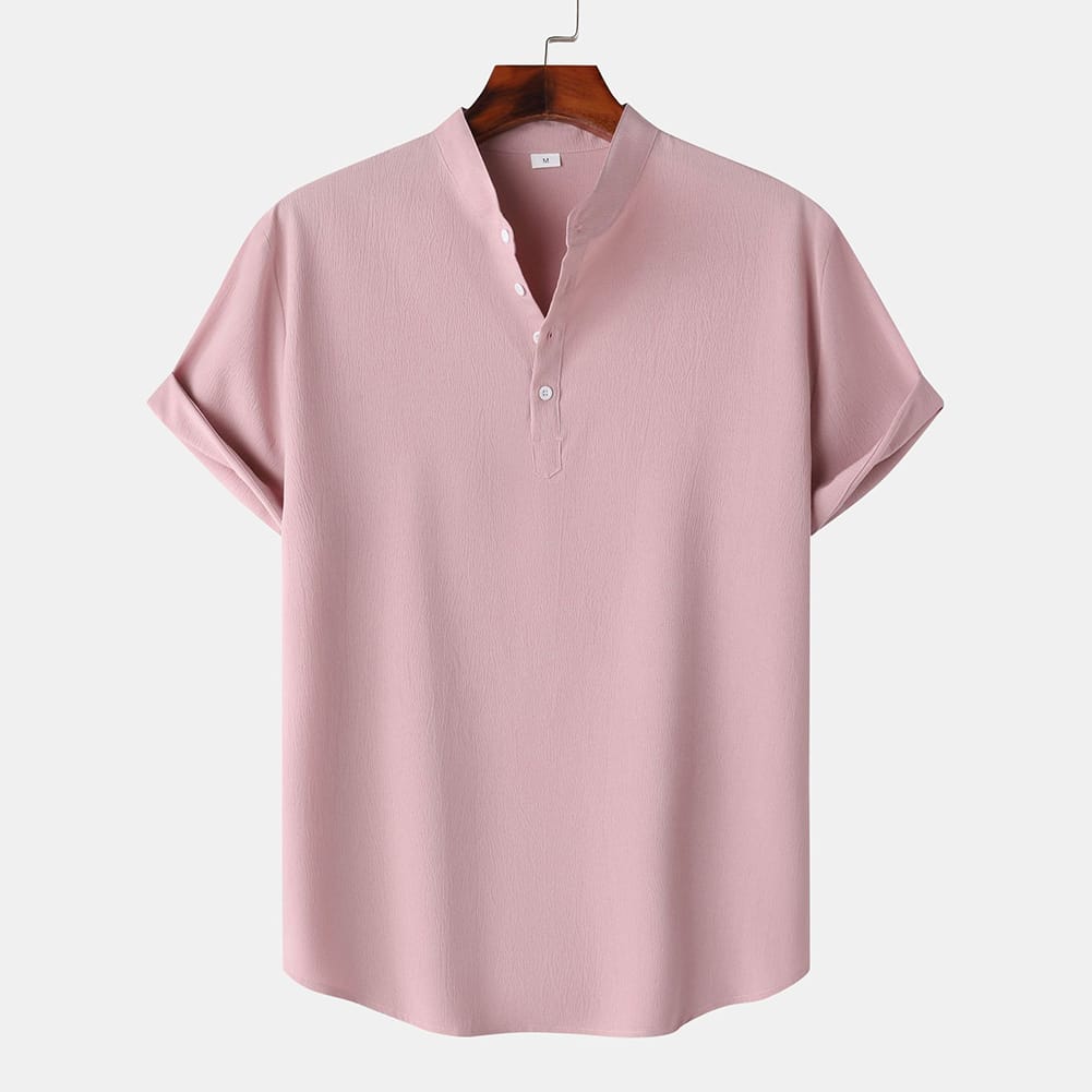 Summer Men's Casual Vintage Solid Color Short Sleeve Loose Daily Shirts Streetwear Shirt Blouse Tops Men Clothing