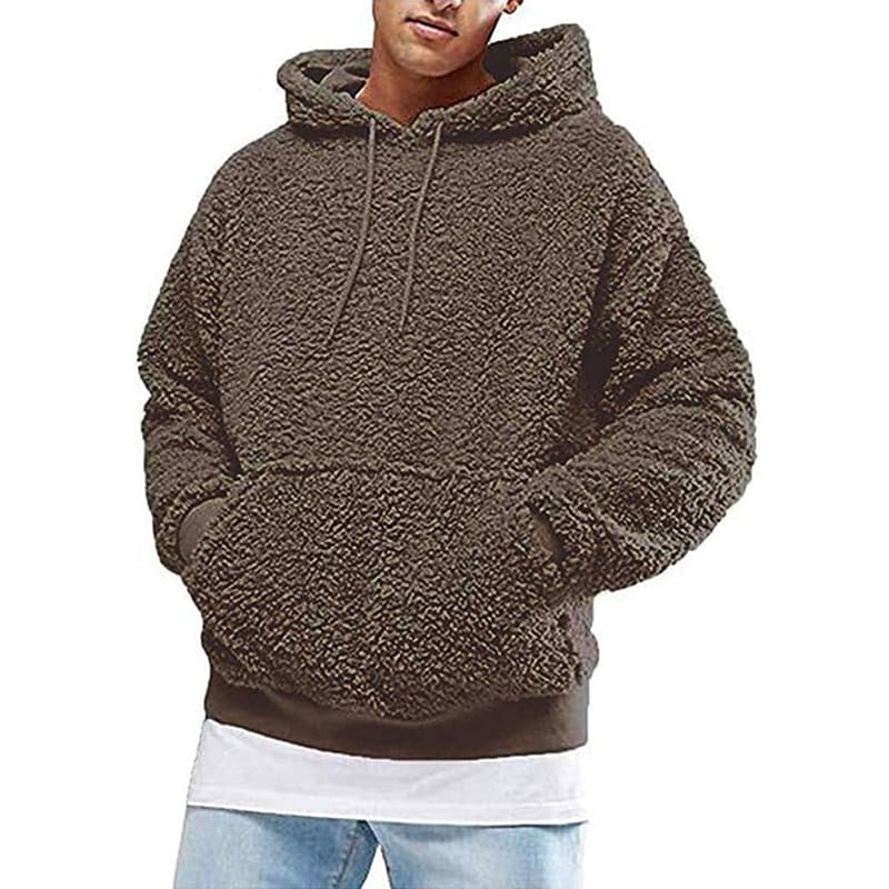 2024 Autumn Double Wool Hoodies Men's Thickness Long Sleeve Tie-up Pullover Fashion Winter Furry Hooded Sweatshirts Streetwear