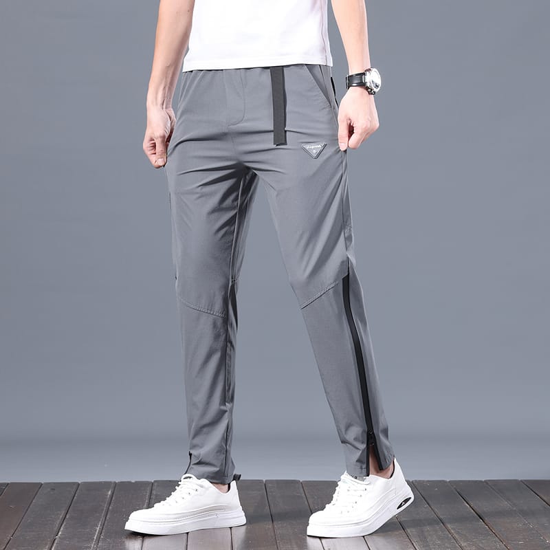 2023 Summer Brand New Thin Breathable Ice Silk Pants Fashionable Young Men's Korean Style Elastic-waisted Lightweight Trousers