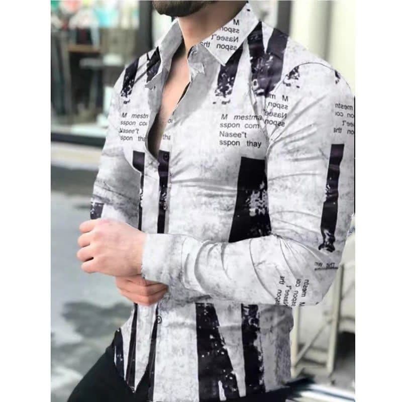 Men's Business Casual Shirt 3D Pattern Mens Spring Autumn Shirt Fashion Lapel Long Sleeved Shirt Top Male Casual Clothing