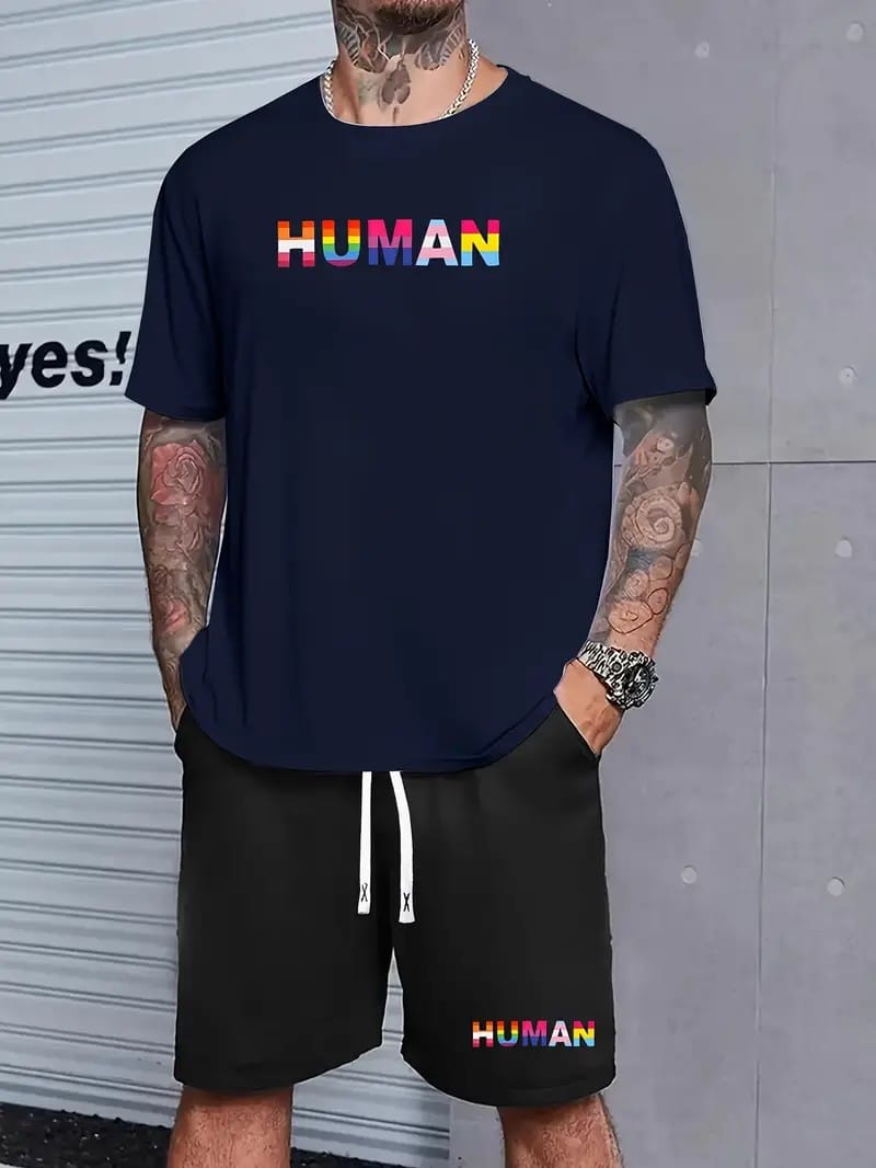 New Men's Short Sleeve T-Shirt and Casual Shorts Summer Casual Jogger Pants Set Men's Two Piece Street Fashion Large Size Loose