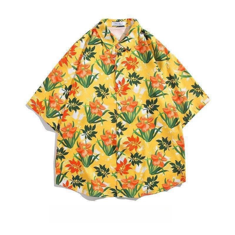 Men's Vintage Hawaiian Beach Short Sleeve Floral Shirt Loose Casual Handsome Top Summer Seaside Vacation Printed Shirt Jacket