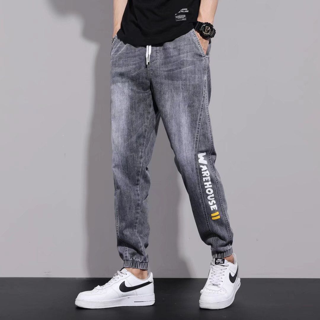 2024 Korean Casual Drawstring Denim Harem Pants Men's Jeans Spring Autumn Fashion Hip Hop Loose Hole Baggy Washed Jeans korean