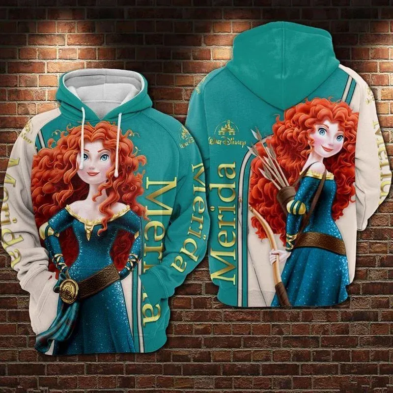 Disney Princess Merida 3D Hoodie Men's and Women's Casual Sweatshirts Pullovers Hoodie Disney 3D Hoodie