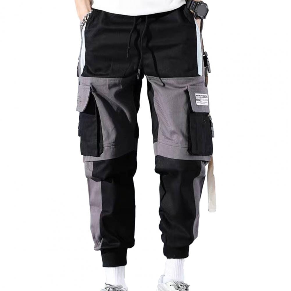 Loose Fit Multi-pocket Cargo Trousers Streetwear Ninth Pants Men's Cargo Trousers with Multi Pockets Deep Crotch Buckle for Hip