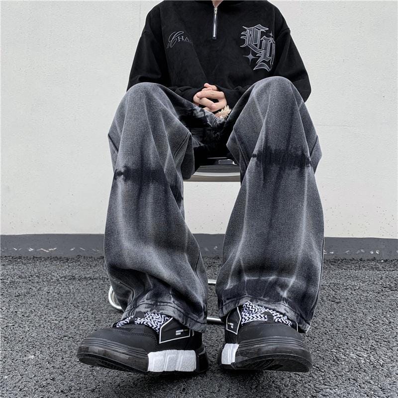 Men's Vintage Jeans Fashion Washed Street Casual Wide Leg Denim Pants Autumn Distressed Loose Male Versatile Trousers C59