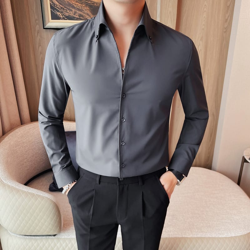 Mens Dress Shirts High Quality Korean Luxury Clothing V Neck Long Sleeve Men's Social Shirt Slim Fit Casual Business Blouses