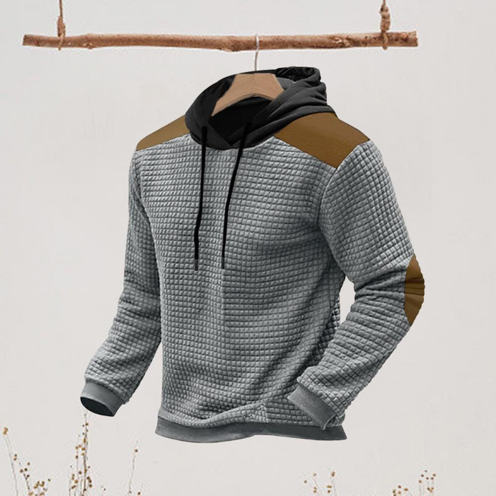 Men Casual Hoodie Men's Drawstring Hoodie with Patch Design Waffle Texture Long Sleeve Pullover with Elastic Cuff Color for Men