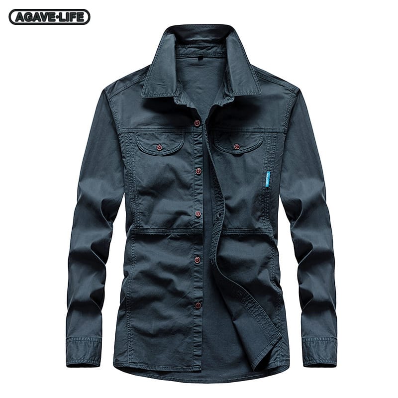 Men's Spring Autumn Shirts Lapel Long-sleeves Top New Men Casual Daily Shirt Comfortable Cotton Men Solid Color Tooling Clothing