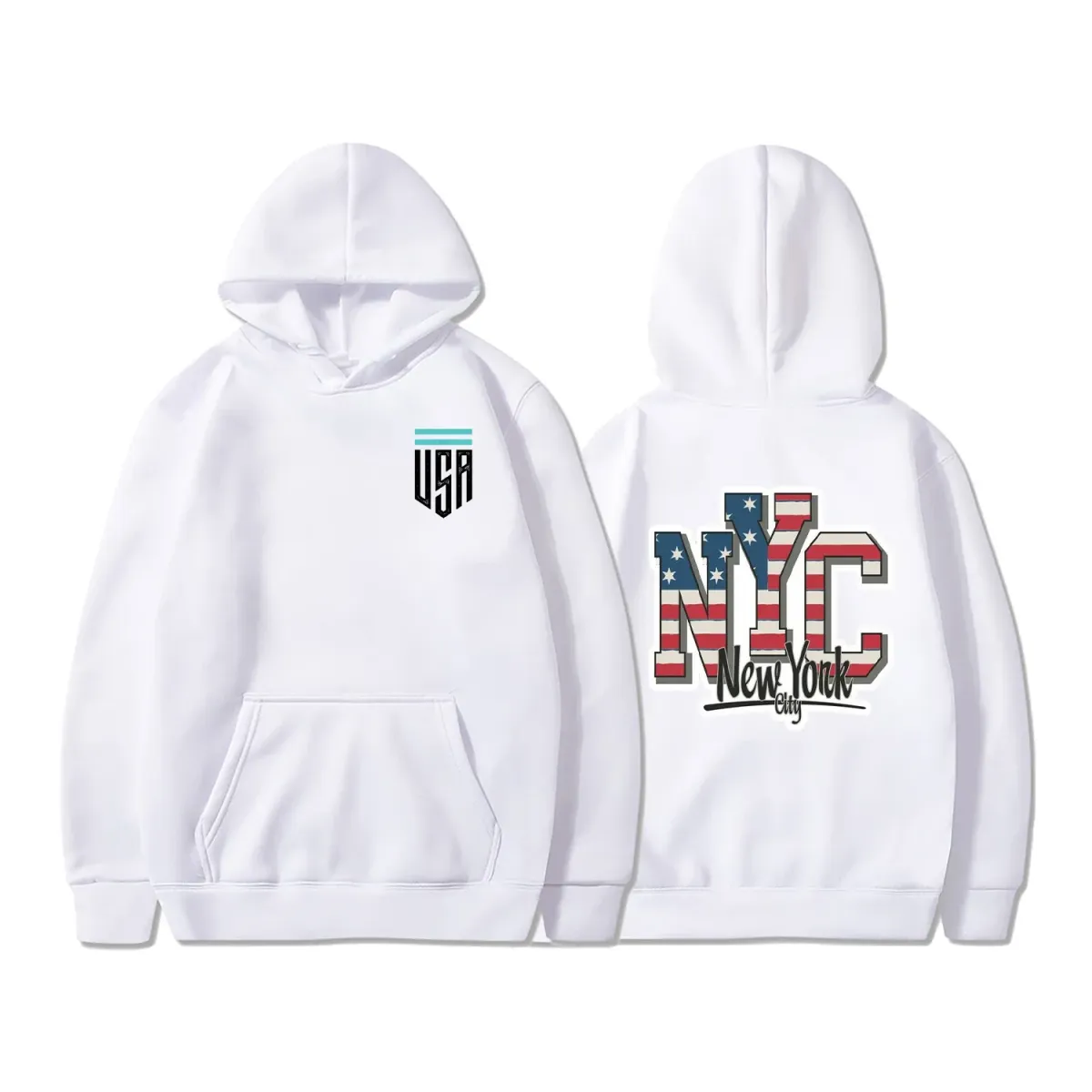 Streetwear Men's Hoodies USA Flag New York Letter Printed Long Sleeve Sweatshirt Fall Winter  Casual Hip-Hop Hoodie