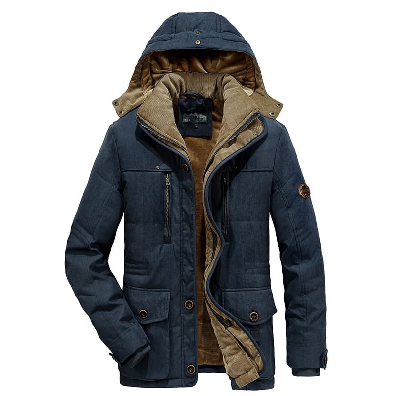 Winter Men's Jackets New Solid Color Chest Pocket Design Outdoor Travel Hooded windbreaker Men's Medium-length Cotton Clothing