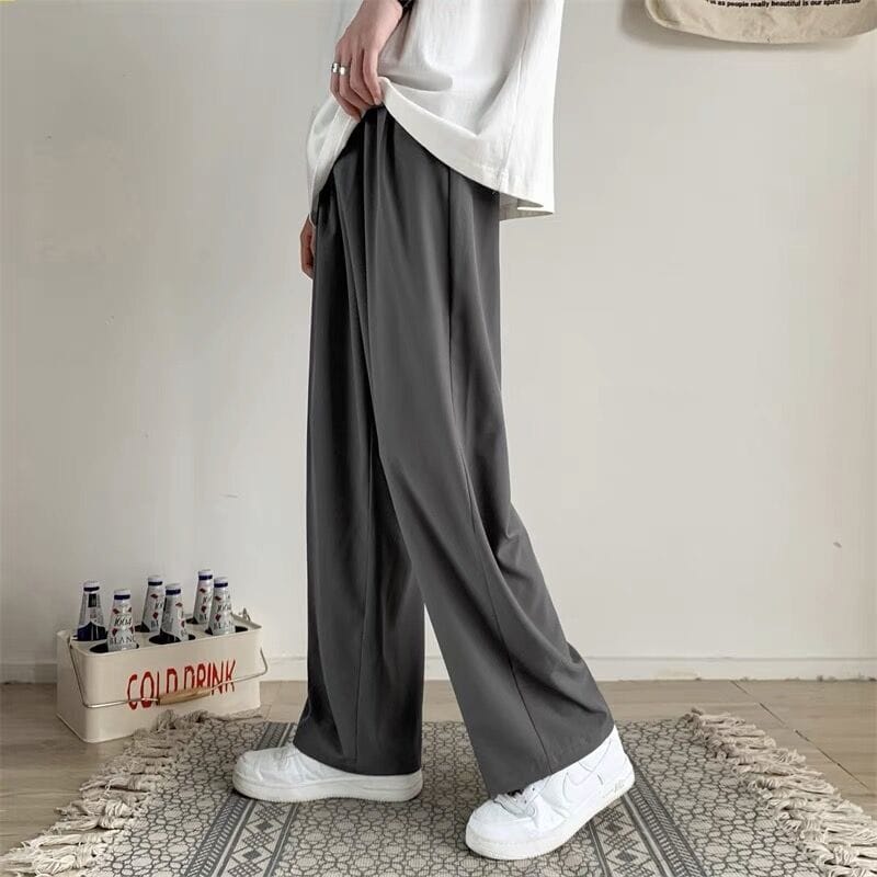 2023 Summer New Loose Ice Silk Pants Men's Long Pants Fat Casual Sports Clothing Wide Leg Straight Male Trouser Tide Brand U68