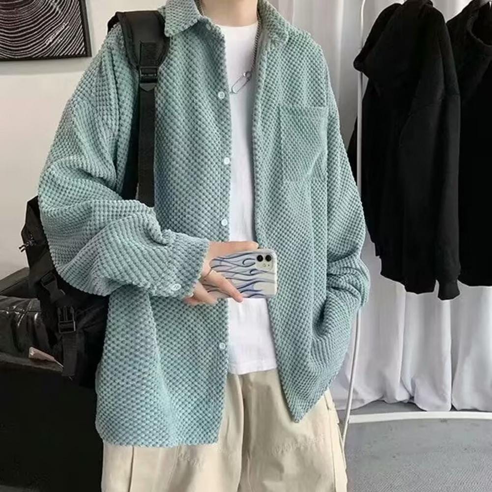 Men Corduroy Shirt Jacket Stylish Men's Plaid Print Corduroy Cardigan with Chest Pocket Fall Spring Shirt with Turn-down for A
