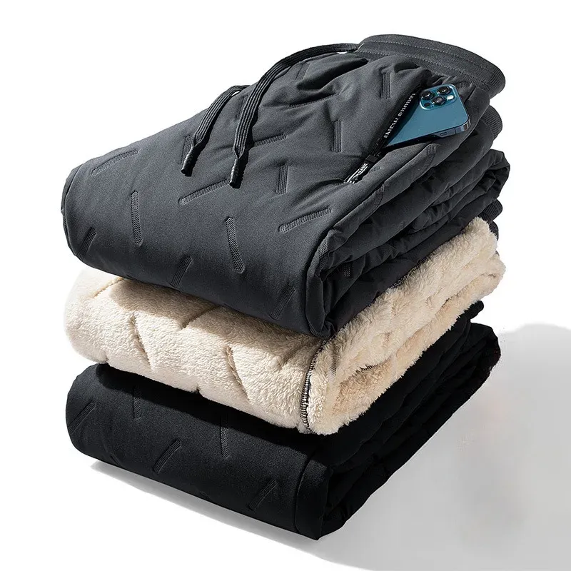 Winter Lamb Fleece Pants Men's Plush Warm Leisure Sports Pants Loose Straight Leg Versatile Large Cotton Pants