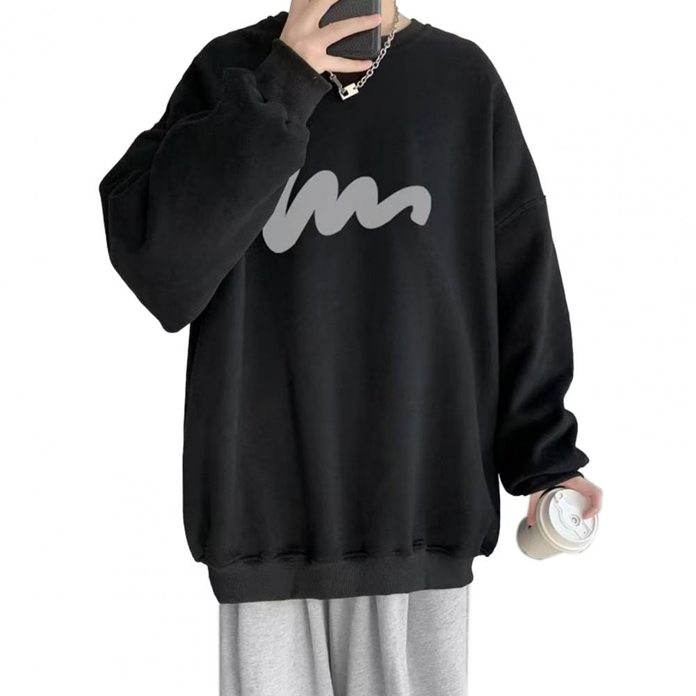 Printed Sweatshirt Men's Printed Hip Hop Streetwear Sweatshirt with Elastic Cuff Hem Mid Length Pullover for Fall Winter Season