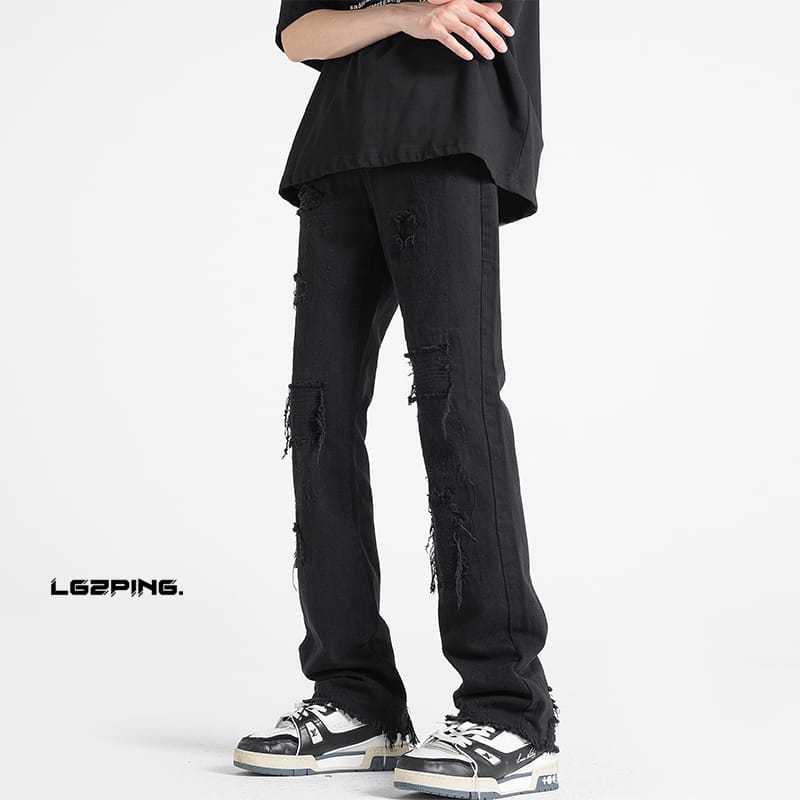2024 Spring and Autumn New Fashion Trend Ripped Stretch Jeans Men's Casual Relaxed Comfortable Breathable High-Quality Trousers