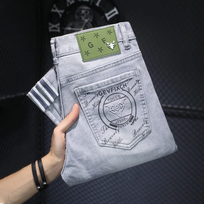 2024New  Luxury Men's Summer Thin Fashion Simple Slim Stretch Thin Looking  Skinny Light Gray Jeans for Men