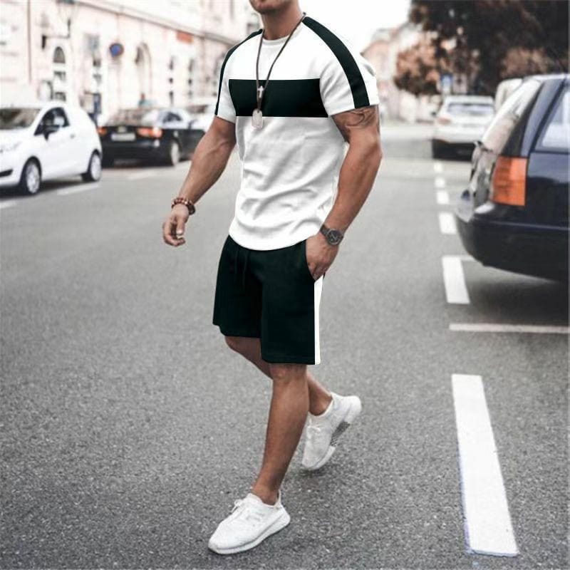 New Men's Short-sleeved Suit Men's Fashion Casual Streetwear Quick-drying Short-sleeved Suit Leisure Short-sleeved + Shorts Suit