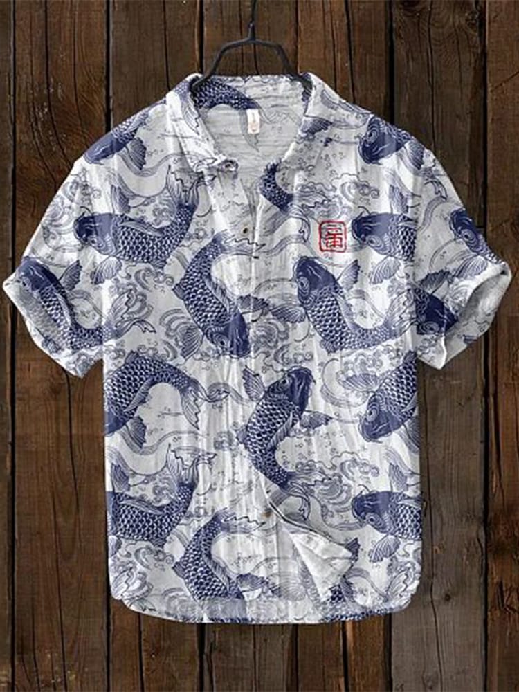 Flower shirt men's handsome short sleeved summer trendy brand loose beach floral Hawaii V-neck shirt