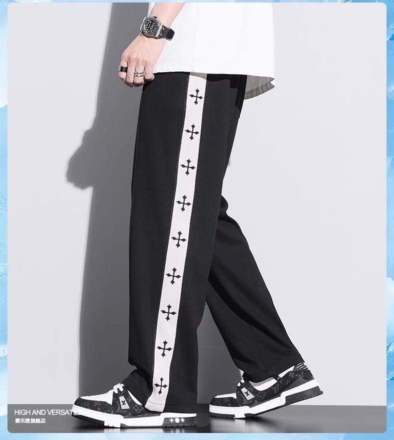 Summer thin ice silk hanging straight leg pants for men sports pants2024 new loose wide leg sports pants for men's casual pants