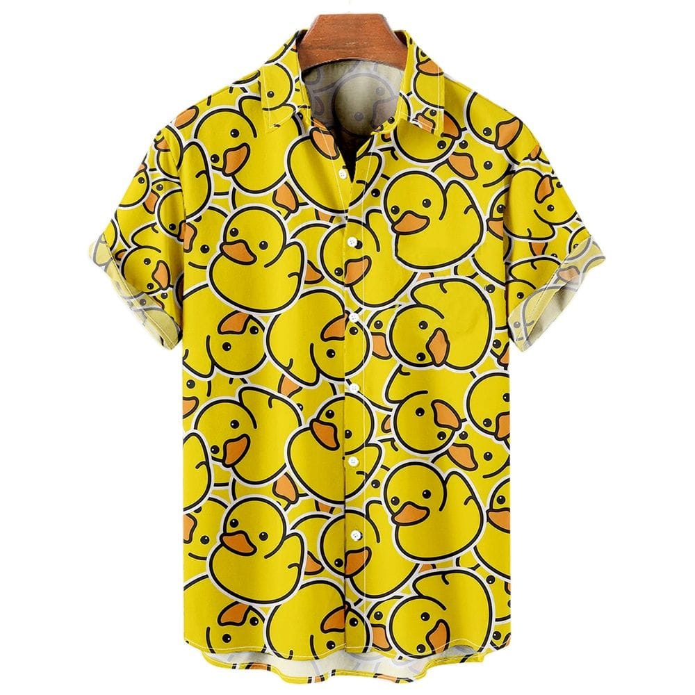 Men's Hawaiian Shirts 3D Print Yellow Duck Graphics Fashion Button Short Sleeve Lapel Streetwear Hawaiian shirts for men Summer