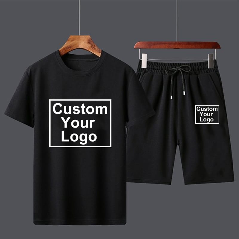 Customized logo  new Summer Men's Fashion Sports Suit Cotton Print T-shirt Shorts Comfortable Short-sleeved Shorts 6 Colors
