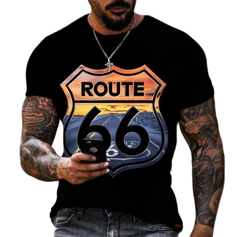 Fashion 66 Route T Shirt For Men 3d Print Travel Men's 66 Route T Shirt Ride Short Sleeve Oversized Tops Tee Shirt Man Clothing