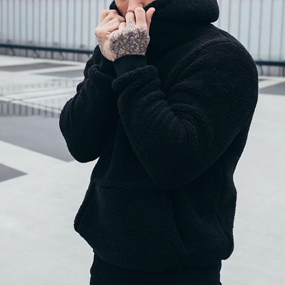 Men Plush Hooded Sweatshirt Men's Winter Plush Hoodies with Letter Print Front Pocket Imitation Lambswool/cashmere for Comfort
