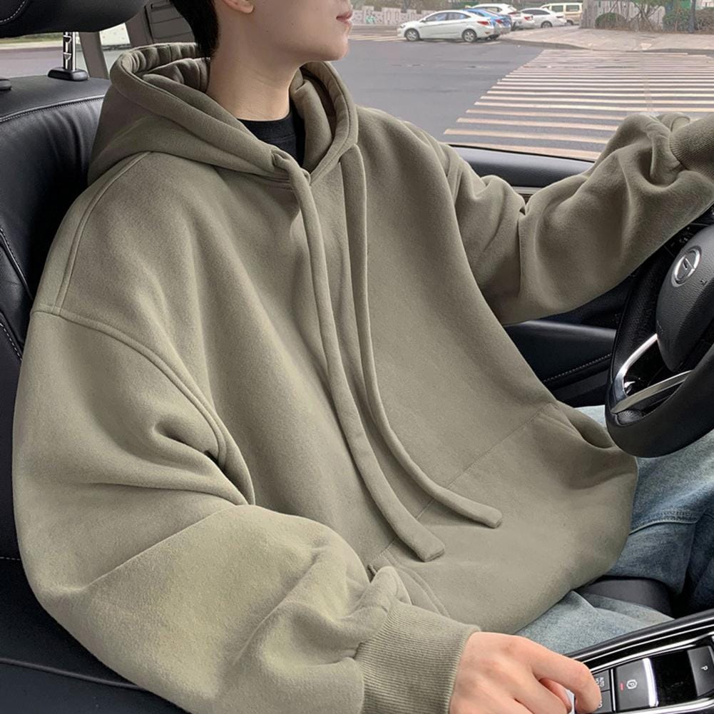 Casual Hoodie Cozy Men's Winter Hoodie Thickened Loose Drawstring Pullover with Big Patch Pocket Soft Stylish Streetwear Men