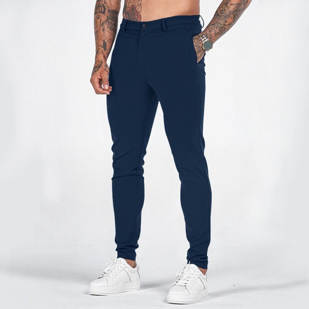 Men Daily Pants Comfortable Men Pants Stylish Men's Slim Fit Ankle Length Pants Soft Breathable Fabric Mid Waist for Commuting