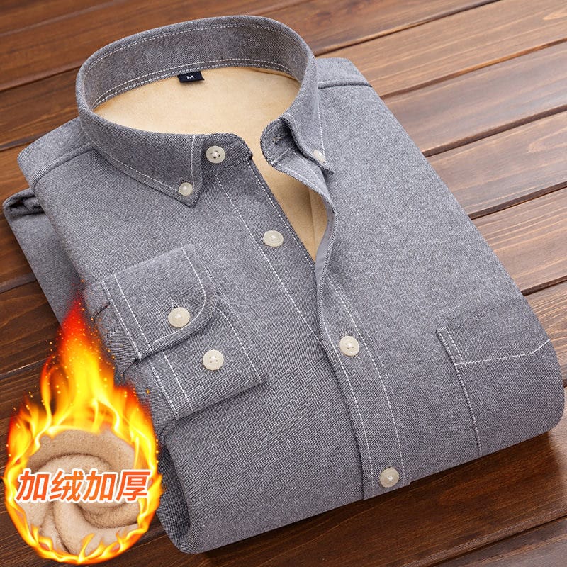 2024 Winter New Fashion Solid Color Plus Fleece Thick Warm Shirt Men's Casual Loose Comfortable High Quality Long Sleeve Shirt