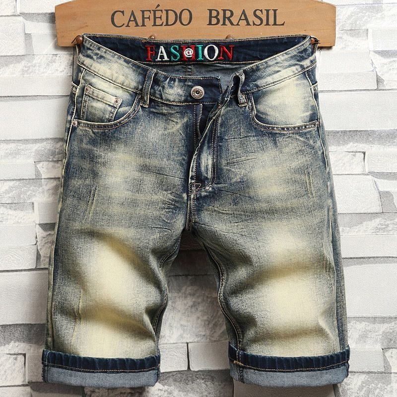 2024 New Men's Jeans Short Pants Casual Summer Denim Knee Length Slim Vintage Ripped Stretch Skinny Capris Cowboy Shorts for Men