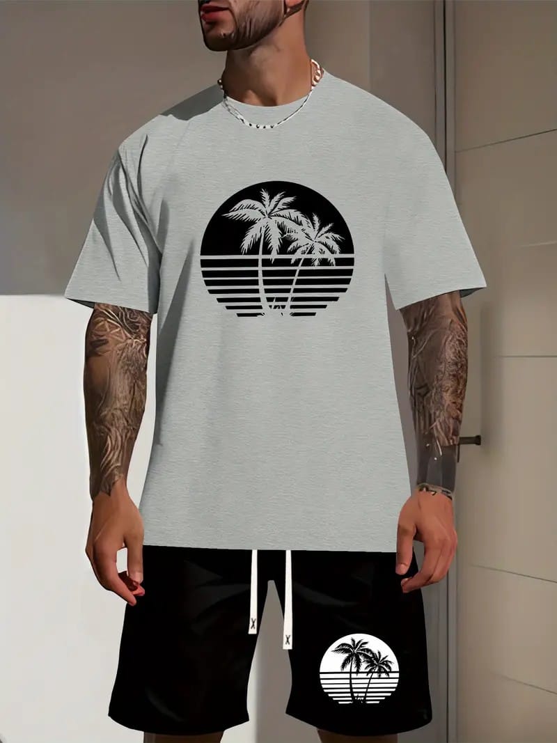 Casual Mens T Shirt Set Mens Oversized Clothing Short Sleeve Shorts Set Mens T Shirt Set Summer Street Shorts Plus Size Men's