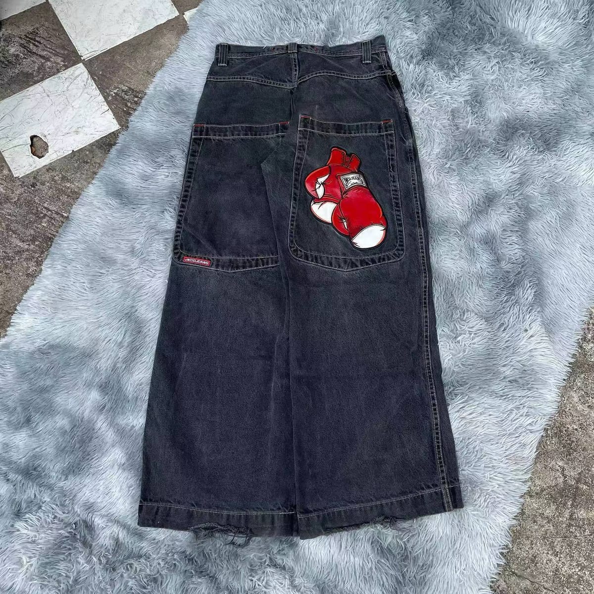 2024 new casual jeans American high street hiphop hip hop trendy brand printed jeans men's straight loose wide leg pants