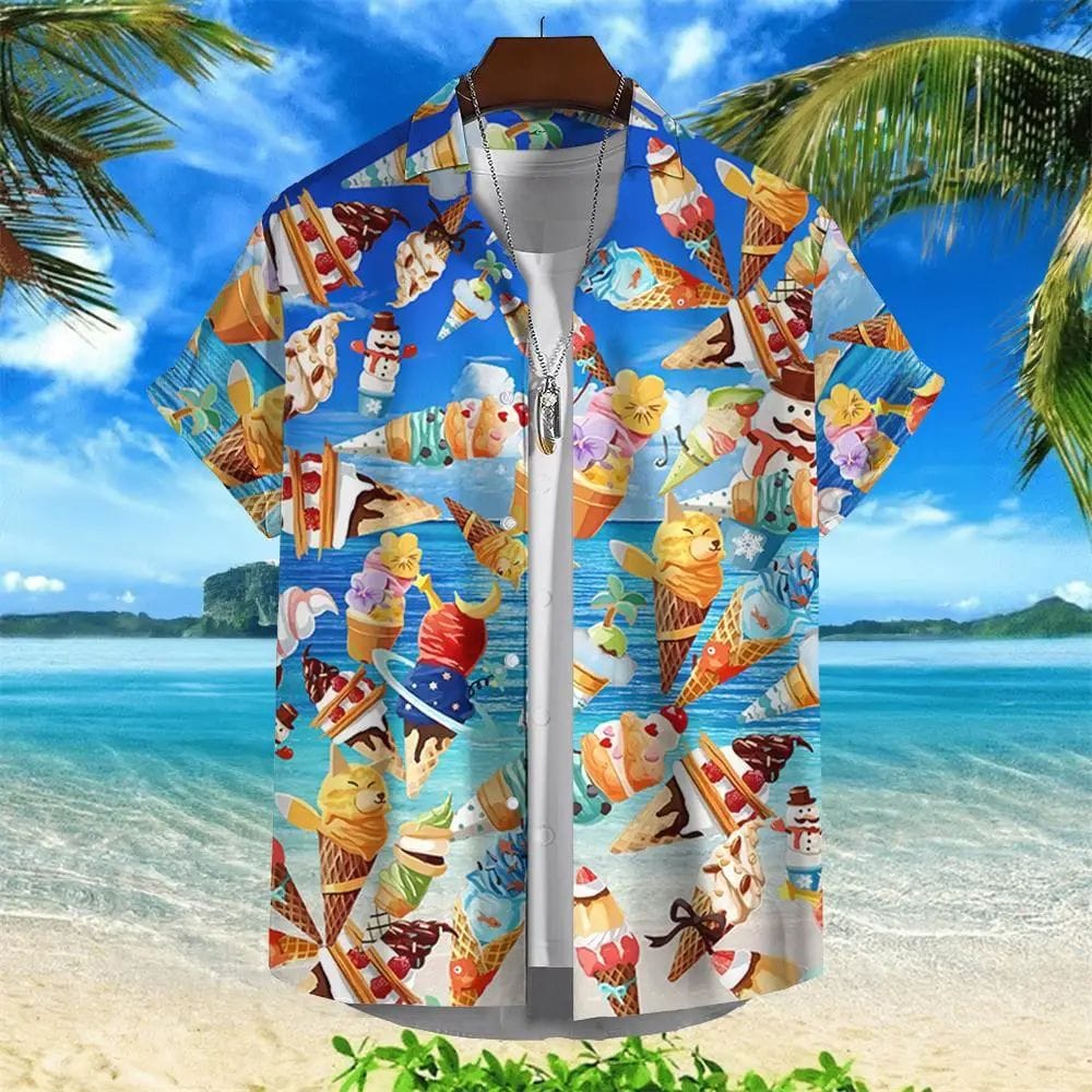 Breathable 3D Print Trendy Cool Fashion Ice Cream Shirts Beach Party Tops Short Sleeves Summer Men's Shirts Men Top Funny Shirt