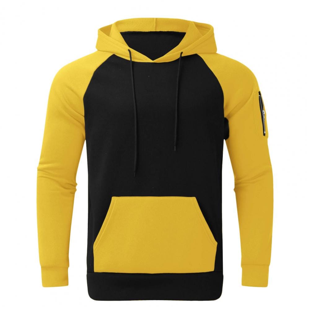 Long Sleeve Hoodie Men's Plush Colorblock Hoodie Warm Winter Sweatshirt with Zipper Decor Big Patch Pocket for Sports Pullover